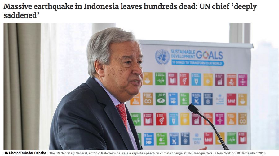 Sekjen PBB Antonio Guterres ucapkan belasungkawa kepada korban gempa dan tsunami Palu