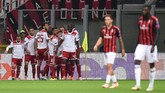 Sempat unggul 1-0 melalui gol Miguel Angel Guerrero pada menit ke-14, Olympiakos akhirnya harus menerima hasil pahit usai kalah 1-3 dari AC Milan di San Siro. (REUTERS/Daniele Mascolo)