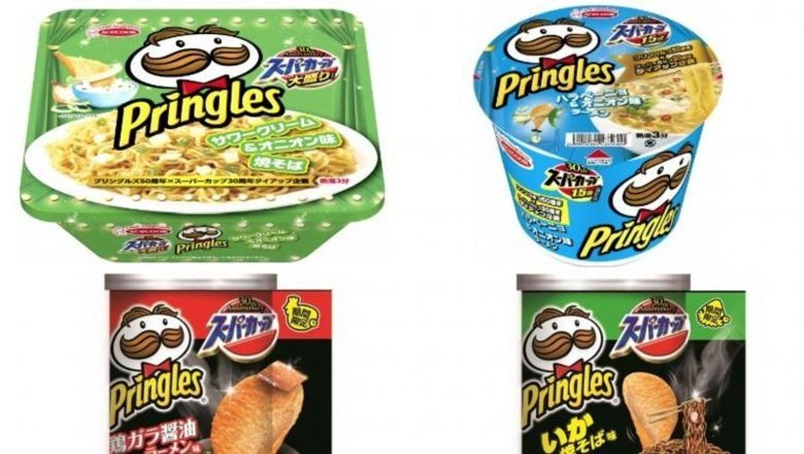 Pringles bekerja sama dengan Super Cup memproduksi kripik kentang rasa ramen dan ramen rasa Pringles di Jepang.