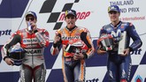 Marc Marquez kini mengoleksi 271 poin di klasemen atau unggul 77 poin dari Andrea Dovizioso yang berada di peringkat kedua. (REUTERS/Soe Zeya Tun)