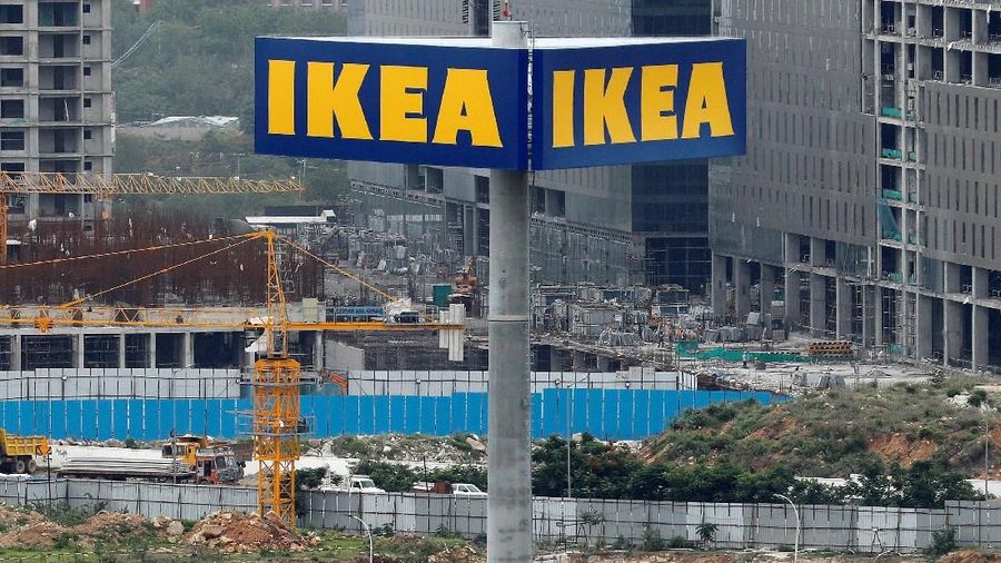 FILE PHOTO: The logo of IKEA is seen outside its under construction store in Hyderabad, India, July 18, 2018. REUTERS/Danish Siddiqui/File Photo GLOBAL BUSINESS WEEK AHEAD