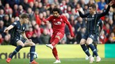 Pergerakan trio Liverpool juga tak efektif di laga ini. Mohamed Salah tidak bisa jadi pemecah kebuntuan tim. (Reuters/Carl Recine)