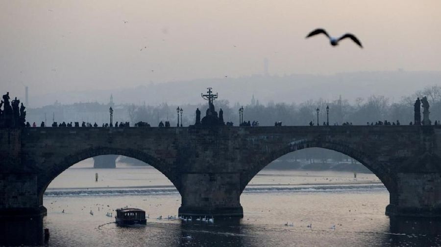 FILE PHOTO: A bird flies over the medieval Charles Bridge in Prague, Czech Republic, January 20, 2017. REUTERS/David W Cerny/File Photo