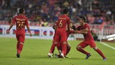 Timnas Indonesia membuat kejutan di Stadion Rajamangala dengan mencetak gol lebih dulu di menit ke-29. (ANTARA FOTO/Akbar Nugroho Gumay)