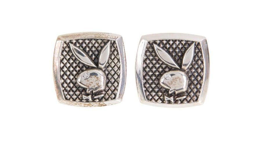 Playboy founder Hugh Hefner's cufflinks from Hugh Hefner collection going up for sale as part of an auction of his belongings is seen in this image released by Julien's Auctions in Culver City, California, U.S., October 11, 2018. Courtesy Julien's Auctions/Handout via REUTERS ATTENTION EDITORS - THIS IMAGE HAS BEEN SUPPLIED BY A THIRD PARTY. NO RESALES. NO ARCHIVES