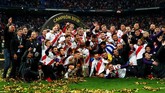 Copa Libertadores 2018 menjadi gelar yang keempat River Plate setelah 1986, 1996, dan 2015. River Plate total sudah enam kali tampil di final Copa Libertadores tetapi gagal menjadi juara pada tahun 1966 dan 1976. (REUTERS/Juan Medina)