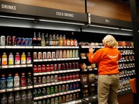 Amazon-branded salads on the shelves at a new smaller format Amazon Go store, open to Amazon employees and their guests, in the Blue Shift Amazon office space in downtown Seattle, Washington, U.S., December 10, 2018. Picture taken December 10, 2018.