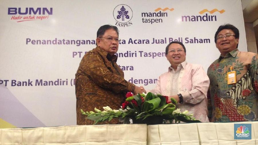 Bank Mandiri menjual saham Bank Mantap ke Taspen sebesar 8,39% di harga premium, Rp 3.539 per saham.