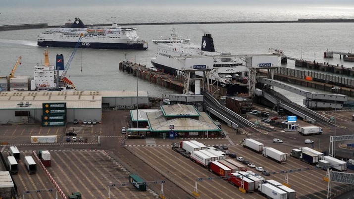 A general view shows the Port of Dover during a trial of how road will cope in case of a 
