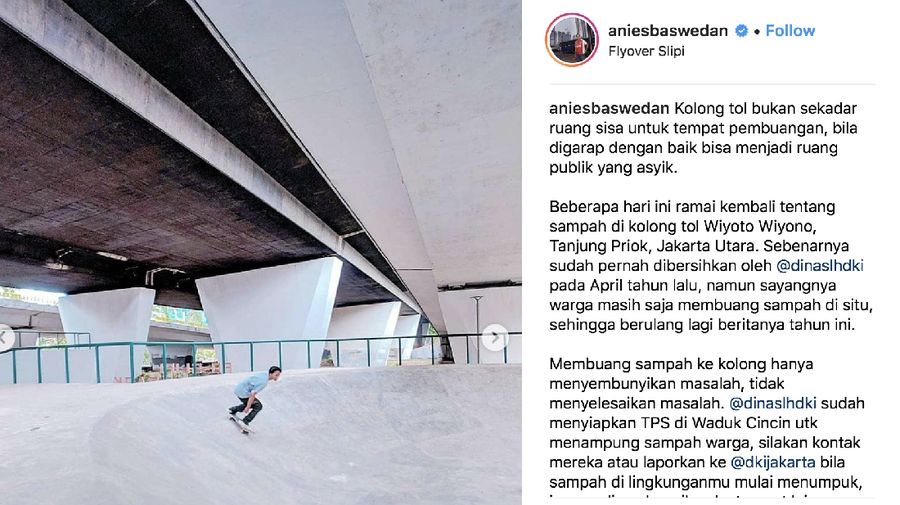 Gubernur Anies Baswedan mulai menghias Jakarta, kolong-kolong fly over mulai disulap jadi tempat skateboard