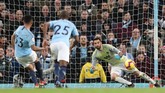 Gabriel Jesus sukses mencetak gol melalui eksekusi penalti pada menit ke-39 dan membuat Man City unggul 2-0 atas Wolves. (REUTERS/Jon Super)