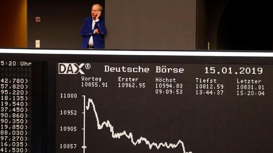 The German share prize index DAX board is photographed early afternoon on the day of the Brexit deal vote of the British parliament in Frankfurt, Germany, January 15, 2019. REUTERS/Kai Pfaffenbach