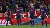 Barcelona kembali mengalami kekalahan pada laga Copa del Rey. Sebelum takluk dari Sevilla, Barca mengalami kekalahan dari Levante ketika menjalani leg kedua babak perdelapan final Copa del Rey. (AP Photo/Miguel Morenatti)