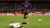 Nelson Semedo juga mendapat kesempatan tampil sejak awal menempati posisi bek kiri yang biasanya dihuni Jordi Alba. (REUTERS/Marcelo del Pozo)