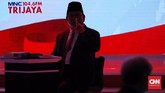 Dalam pernyataan penutup, Prabowo Subianto menyatakan bahwa pemerintah harus menjaga agar kekayaan alam tidak lari ke luar negeri, sesuai dengan pasal 33 UUD 1945. (CNN Indonesia/Hesti Rika)