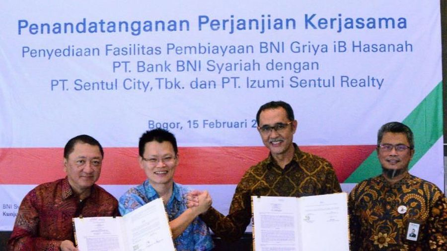 Melanjutkan pertumbuhan pembiayaan yang positif di awal tahun 2019 BNI Syariah kembali menggandeng developer yakni PT Sentul City Tbk dan PT Izumi Sentul Realty