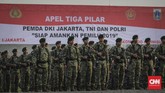 Gubernur DKI Jakarta Anies Baswedan menegaskan Pemprov DKI bersama TNI dan Polri akan bahu membahu memastikan pelaksanaan dan pascapemilu 2019 sehingga tetap kondusif. (CNN Indonesia/Adhi Wicaksono)