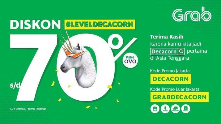 Rayakan Decacorn, Grab Tebar Diskon Sampai 70% Grab sudah menyandang status sebagai decacorn.