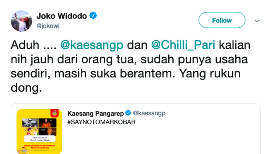 Jokowi dan anak-anaknya saling berbalas cuitan di twitter, gara-gara keributan yang dihebohkan si anak bungsu 