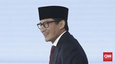 Sandiaga Uno pada debat ini beberapa kali menyampaikan sejumlah keluhan masyarakat yang kemudian dituang ke dalam program kerjanya bersama Prabowo Subianto jika nanti terpilih. (CNN Indonesia/Andry Novelino).