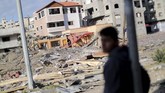 Hamas, kelompok perjuangan Palestina yang menguasai Jalur Gaza, menyatakan sudah melakukan gencatan senjata dengan Israel, atas mediasi Mesir. (REUTERS/Mohammed Salem)