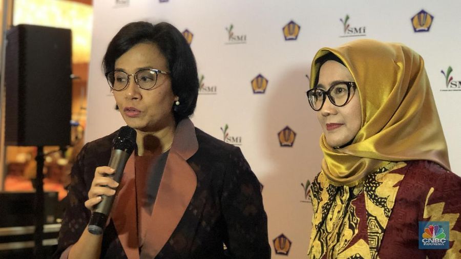 Menteri Keuangan Sri Mulyani Indrawati menghadiri perayaan Dasabhakti PT Sarana Multi Infrastruktur (SMI) (CNBC Indonesia/Chandra Gian Asmara)