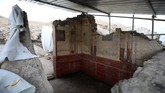 Salah satu temuan dari penggalian, diberi nama 'Leda and the Swan', sebuah lukisan dinding kecil yang menggambarkan Dewa Zeus berwujud angsa sedang merayu Ratu Spartan, Leda. (REUTERS/Ciro De Luca)