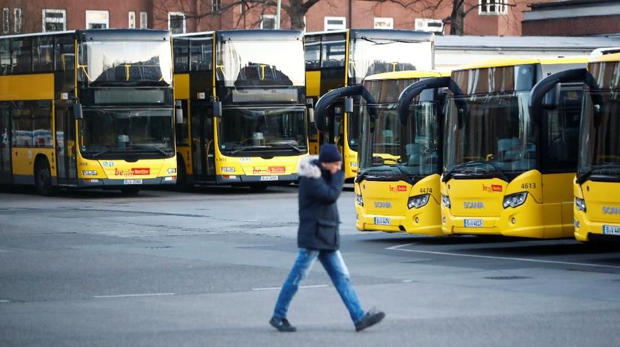 REFILE - CORRECTING TYPO Buses are pictured during a strike of employees of Berlin's municipal transport service BVG (Berliner Verkehrsbetriebe) in a bus depot at Wedding district in Berlin, Germany, April 1, 2019. REUTERS/Fabrizio Bensch