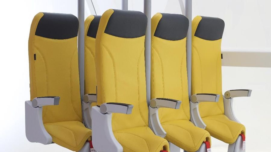 Kursi berdiri versi Skyrider 3.0 kembali dipajang di Aircraft Interiors Expo 2019 (AIX) di Hamburg, Jerman.