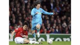 Pada leg kedua di Old Trafford, 29 April 2008, Lionel Messi bermain penuh. Namun, Barcelona kalah 0-1 setelah Manchester United mencetak gol lewah Paul Scholes. (AFP PHOTO/ANDREW YATES)