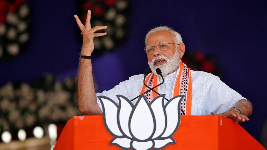 India's Prime Minister Narendra Modi addresses an election campaign rally in Junagadh, Gujarat, India, April 10, 2019. REUTERS/Amit Dave
