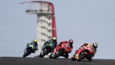 Jorge Lorenzo (99), Danilo Petrucci (9), Franco Morbidelli (21), dan Joan Mir (36) menjalani latihan bebas MotoGP Amerika Serikat 2019. Lorenzo mengakhiri hari pertama dengan berada di posisi 16. (AP Photo/Eric Gay)
