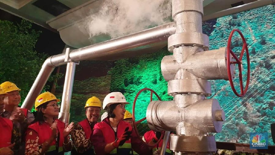 Menteri Keuangan Sri Mulyani saat Ground Breaking PLTP Unit Dieng 2 dan Patuha 2 (CNBC Indonesia/Iswari Anggit)