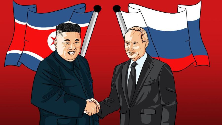 infografis ketika kim jong un mesra dengan Vladimir Putin