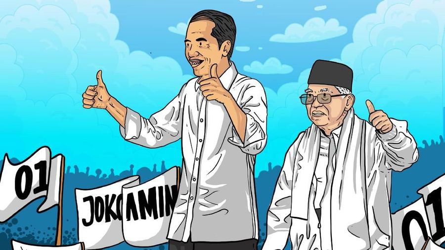 Pasangan capres dan cawapres nomor urut 01 Joko Widodo-Ma'ruf Amin masih unggul.