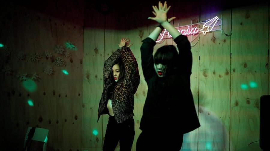 Japanese Yuuka Hasumi, 17, and Ibuki Ito, 17, also from Japan, who want to become K-pop stars, perform at an Acopia School party in Seoul, South Korea, March 16, 2019. Acopia is a prep school offering young Japanese a shot at K-pop stardom, teaching them the dance moves, the songs and also the language. REUTERS/Kim Hong-Ji SEARCH