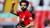 Mohamed Salah mendapat penghargaan Sepatu Emas sebagai top skor bersama dengan Sadio Mane dan Pierre-Emerick Aubameyang dengan 22 gol di Liga Inggris. (REUTERS/Phil Noble)