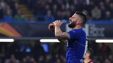 Olivier Giroud berpeluang menyudahi kebersamaan dengan Chelsea, namun masih memiliki kesempatan merumput di Inggris karena ketertarikan beberapa klub Liga Primer. (Ben Stansall/AFP)