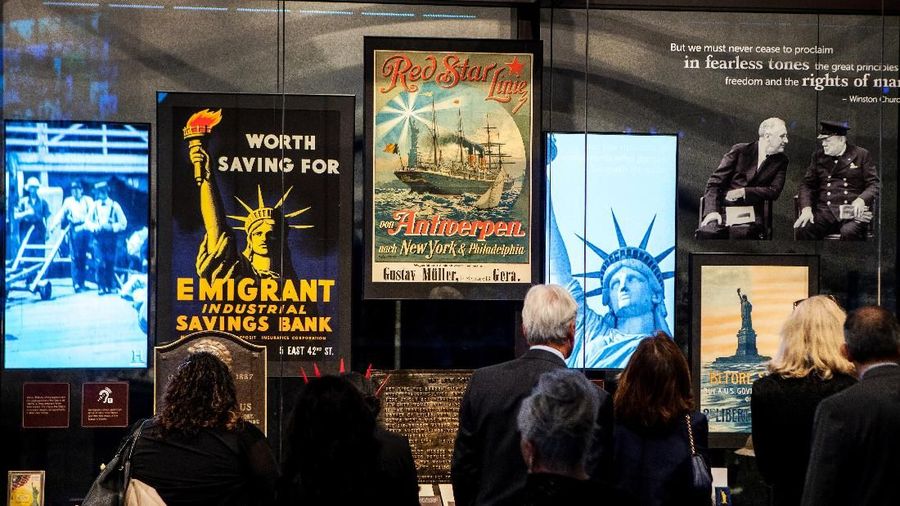 Guests tour the displays during the opening celebration of the Statue of Liberty Museum on Liberty Island in New York, U.S., May 15, 2019. REUTERS/Demetrius Freeman