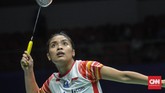 Meski sempat memberi perlawanan, Gregoria Mariska kalah 16-21 dan 14-21 dari Tai Tzu Ying. Kedudukan pun sama imbang 1-1. (CNN Indonesia/Putra Permata Tegar Idaman)