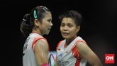 Greysia Polii/Apriyani Rahayu diharapkan bisa memperpanjang napas Indonesia yang tengah tertinggal 1-2 berhadapan dengan Mayu Matsumoto/Wakana Nagahara. (CNN Indonesia/Putra Permata Tegar)