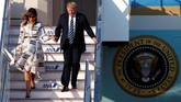 Saat kunjungannya ke Jepang, Melania Trump memakai gaun buatan Calvin Klein seharga US$3.900 atau Rp56 juta. (REUTERS/Issei Kato )