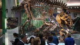 Awak media yang diundang untuk melihat secara eksklusif fosil T.rex sebelum pameran dibuka untuk umum.