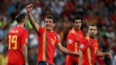 Dua menit berselang, timnas Spanyol memperbesar keunggulan menjadi 3-0 lewat Mikel Oyarzabal. (REUTERS/Sergio Perez)