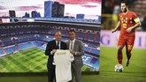 Presiden Real Madrid Florentino Perez memperkenalkan Eden Hazard. Perez disebut-sebut paling menginginkan Hazard ke Los Blancos. (REUTERS/Sergio Perez)