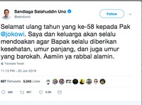 Penuh Doa, Sandiaga Uno Ucapkan Selamat Ultah ke Jokowi