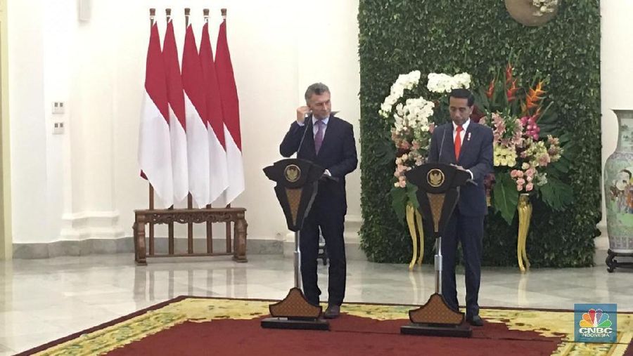Presiden Joko Widodo menerima kunjungan kenegaraan Presiden Republik Argentina Mauricio Macri di Istana Kepresidenan Bogor, Jawa Barat, Rabu (26/6/2019).