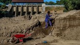 Warga menambang pasir di aliran Sungai Bendung Pucang Gading yang kering karena kemarau di Pedurungan, Semarang, Jawa Tengah. (ANTARA FOTO/Aji Styawan)