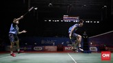 Keberhasilan Kevin/Marcus dan Ahsan/Hendra lolos ke semifinal membuat peluang All Indonesian Final di nomor ganda putra masih terjaga karena keduanya berada di blok yang berbeda. (CNN Indonesia/Adhi Wicaksono)
