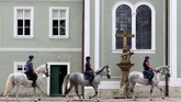 Pertanian yang terletak 80 kilometer di timur Praha tersebut kini menampung 250 ekor kuda berwarna abu-abu dan hitam. (REUTERS/David W Cerny)